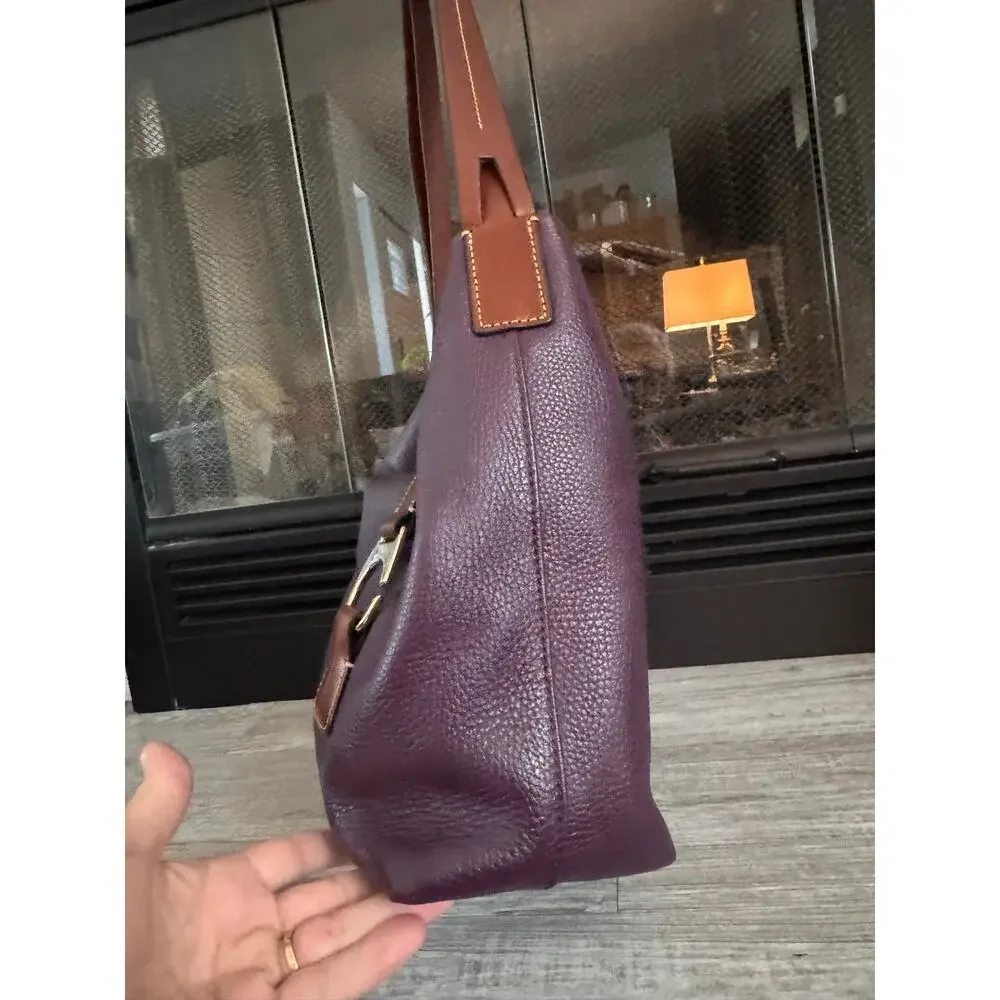 Stunning Dooney & Bourke eggplant purple pebble leather Derby tote handbag